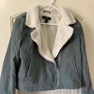 Forever 21 - Large - Blue Corduroy Fuzzy Jacket